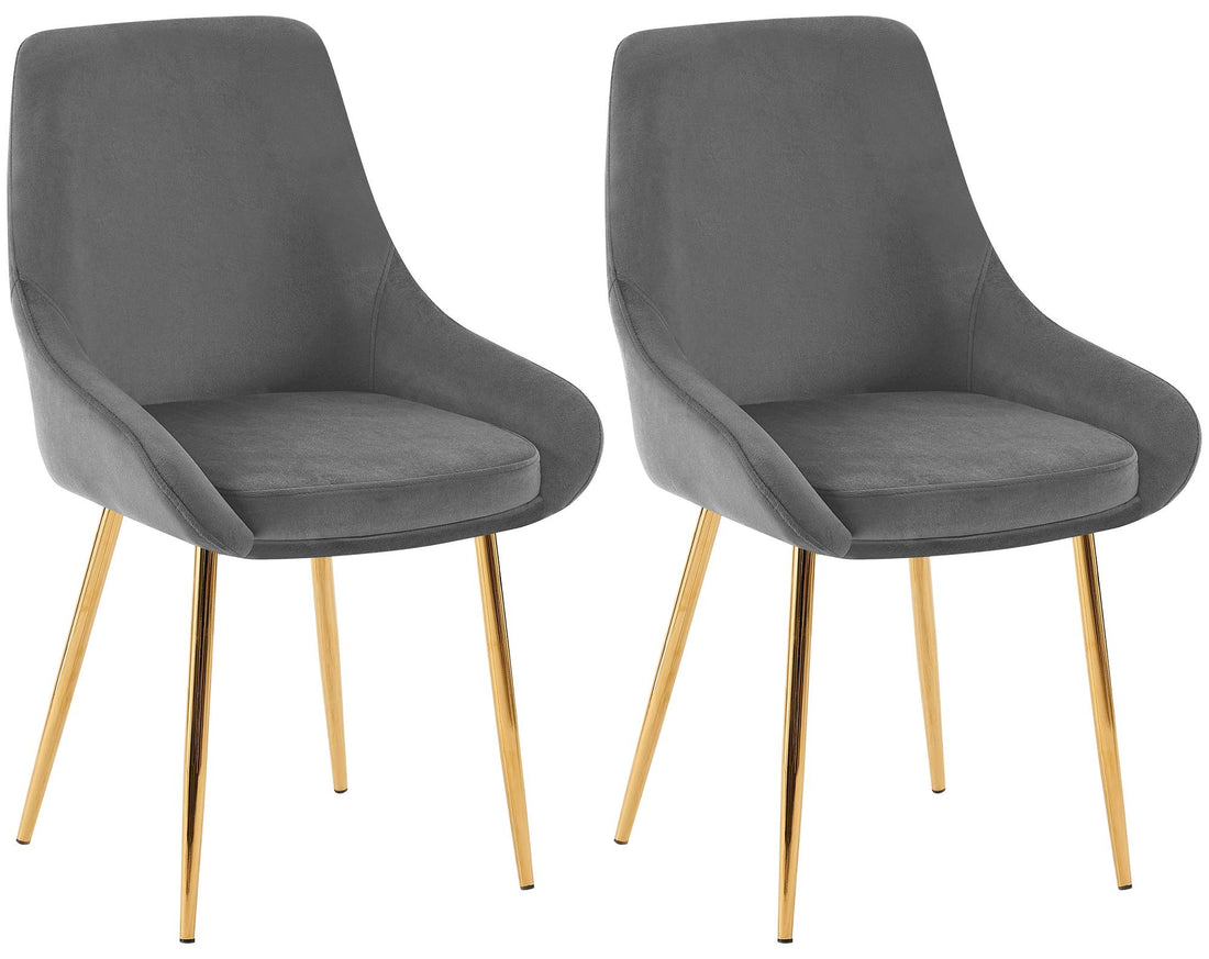 Set van 2 Eetkamerstoelen - Fluwelen Stoelen - Goudkleurig Frame - Luxe & Comfortabel Kleur donkergrijs