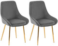Set van 2 Eetkamerstoelen - Fluwelen Stoelen - Goudkleurig Frame - Luxe & Comfortabel Kleur donkergrijs
