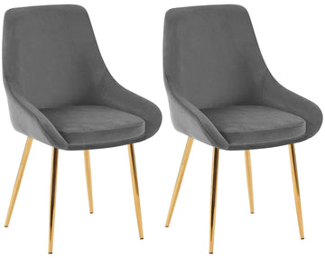 Set van 2 Eetkamerstoelen - Fluwelen Stoelen - Goudkleurig Frame - Luxe & Comfortabel Kleur donkergrijs