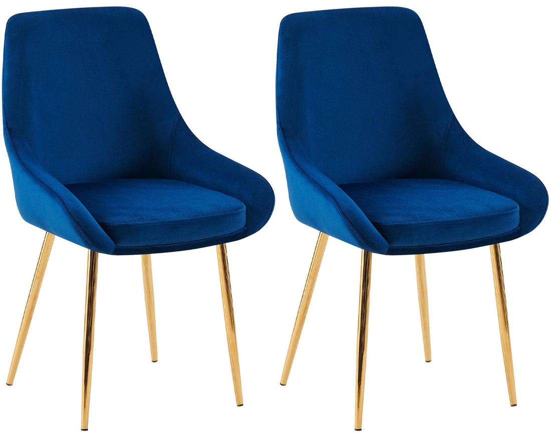 2x Eetkamerstoelen Fluweel – Stoelen Set – Luxe Comfort – Donkerblauw & Goud – Met Armleuningen Kleur donkerblauw