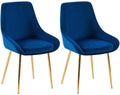 2x Eetkamerstoelen Fluweel – Stoelen Set – Luxe Comfort – Donkerblauw & Goud – Met Armleuningen Kleur donkerblauw