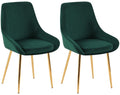 2-delige set Eetkamerstoelen - Velvet Stoelen - Comfortabel zitgemak, Gouden onderstel, Groen Kleur groen