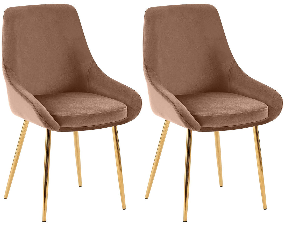 2-delige set Eetkamerstoelen - Fluwelen Stoelen - Goudkleurig Metaal, maximaal zitcomfort Kleur bruin