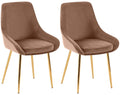 2-delige set Eetkamerstoelen - Fluwelen Stoelen - Goudkleurig Metaal, maximaal zitcomfort Kleur bruin