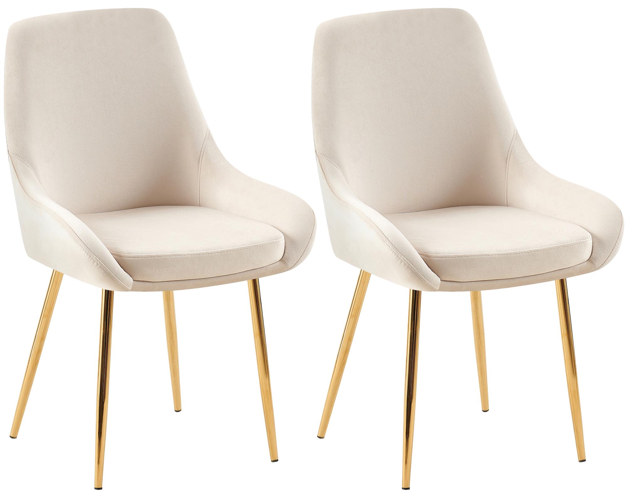 2-delige set Eetkamerstoelen - Stoelen Fluweel Crème - Goud Metalen Poten, Comfort & Duurzaam Kleur crème