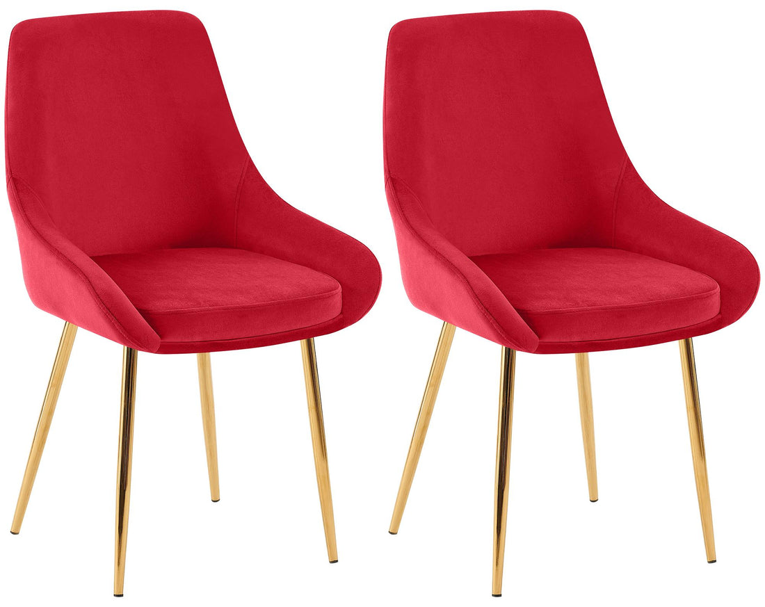 2-delige set Eetkamerstoelen - Fluwelen stoelen - Extra zitcomfort, eenvoudig te monteren, rood/goud Kleur rood