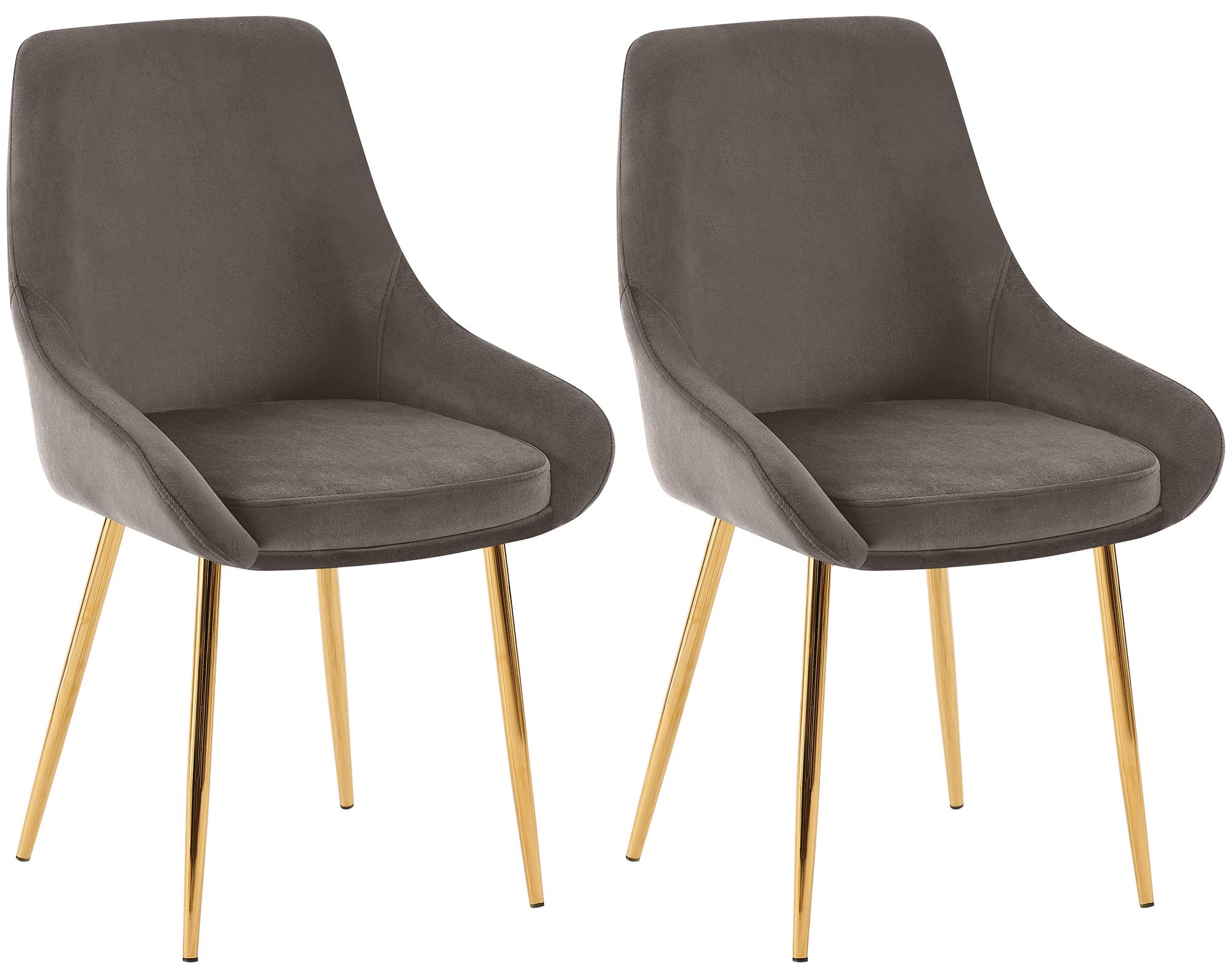 Set van 2 eetkamerstoelen - Fluwelen stoelen - Luxe zitcomfort - Antraciet & Goudkleurig metaal Kleur antraciet