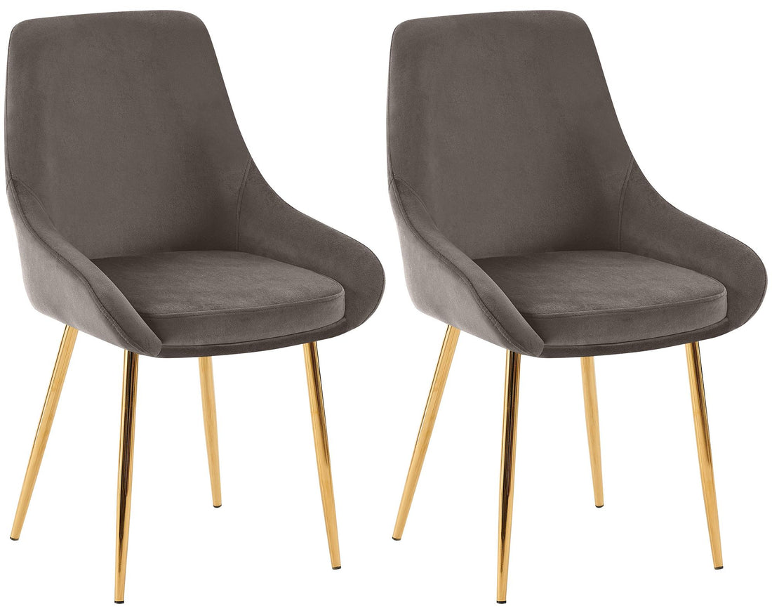 Set van 2 eetkamerstoelen - Fluwelen stoelen - Luxe zitcomfort - Antraciet & Goudkleurig metaal Kleur antraciet