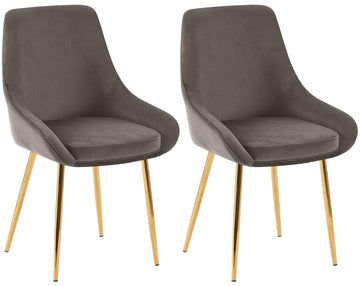 Set van 2 eetkamerstoelen - Fluwelen stoelen - Luxe zitcomfort - Antraciet & Goudkleurig metaal Kleur antraciet