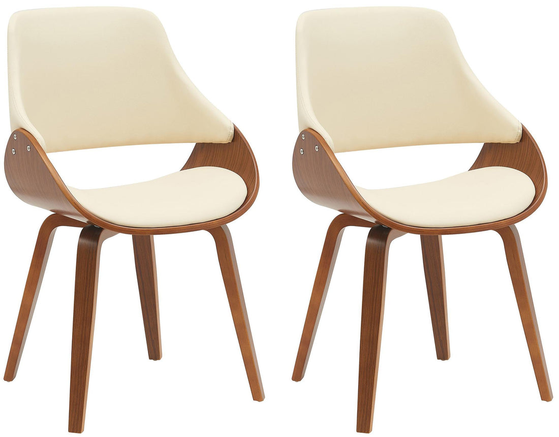 2x Eetkamerstoelen - Kuipstoelen - Comfort & Kunstleer - Walnoot/Crème, voor keuken of woonkamer Kleur noten/crème