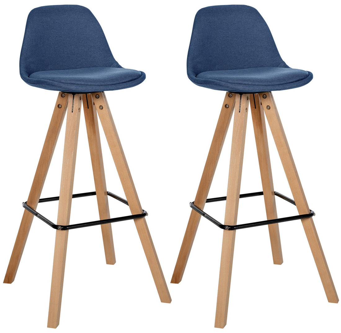 2-delige set Barkrukken - Hoge stoelen - Comfortabele zitting, Houtconstructie 120kg Kleur blauw
