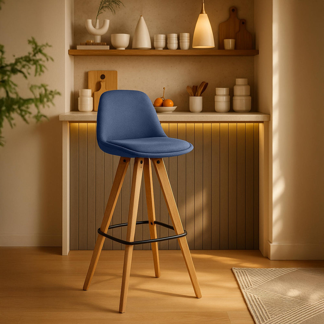 2-delige set Barkrukken - Hoge stoelen - Comfortabele zitting, Houtconstructie 120kg Kleur blauw