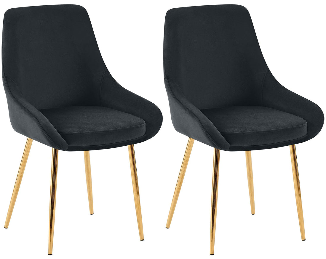 2-delige set Eetkamerstoelen - Velvet Stoelen - Comfortabele armleuningen, goud metalen onderstel Kleur zwart