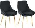 2-delige set Eetkamerstoelen - Velvet Stoelen - Comfortabele armleuningen, goud metalen onderstel Kleur zwart