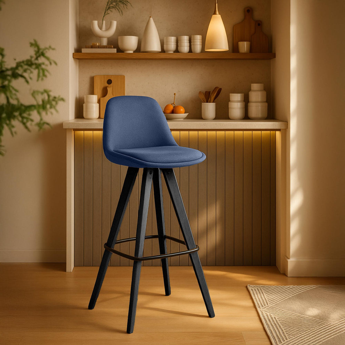 2-delige set Barkrukken - Houten Krukken - Inclusief Rugleuning voor Extra Comfort Kleur blauw