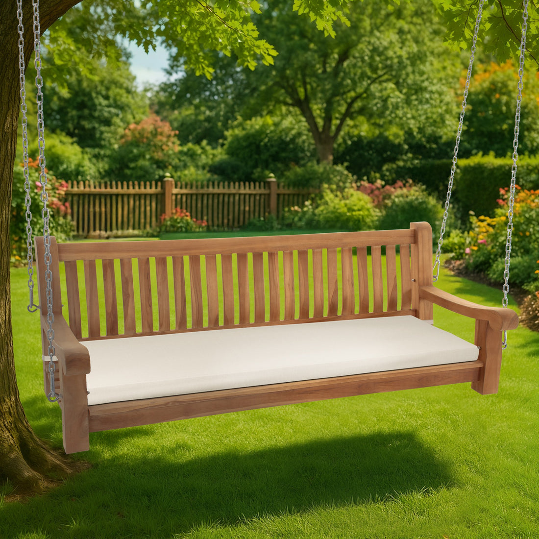 Schommelbank Teakhout, Tuinschommel, Hoog Zitcomfort Kleur crème