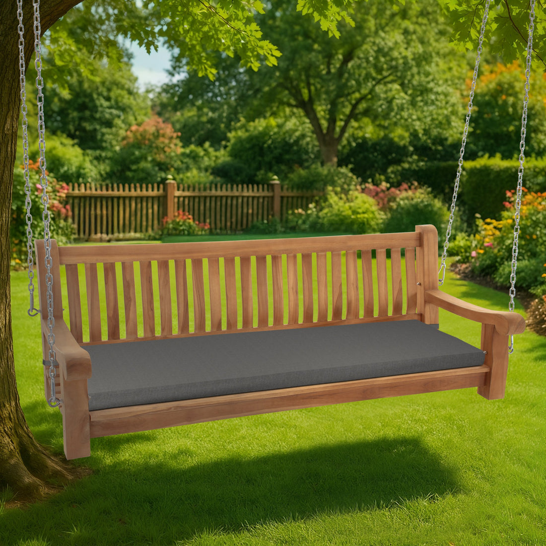 Teakhouten Schommelbank - Tuinschommel - Met Weerbestendig Kussen, Uitstekend Zitcomfort Kleur donkergrijs