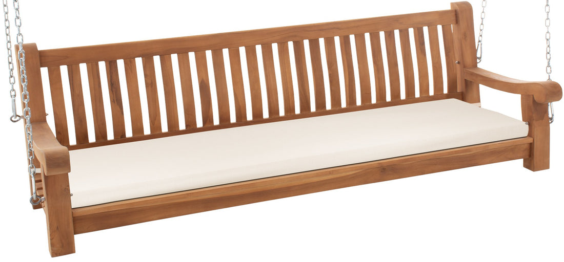 Teakhouten Schommelbank - Tuinschommel - Hoog Zitcomfort met Comfortabel Koudschuim Kussen Kleur crème