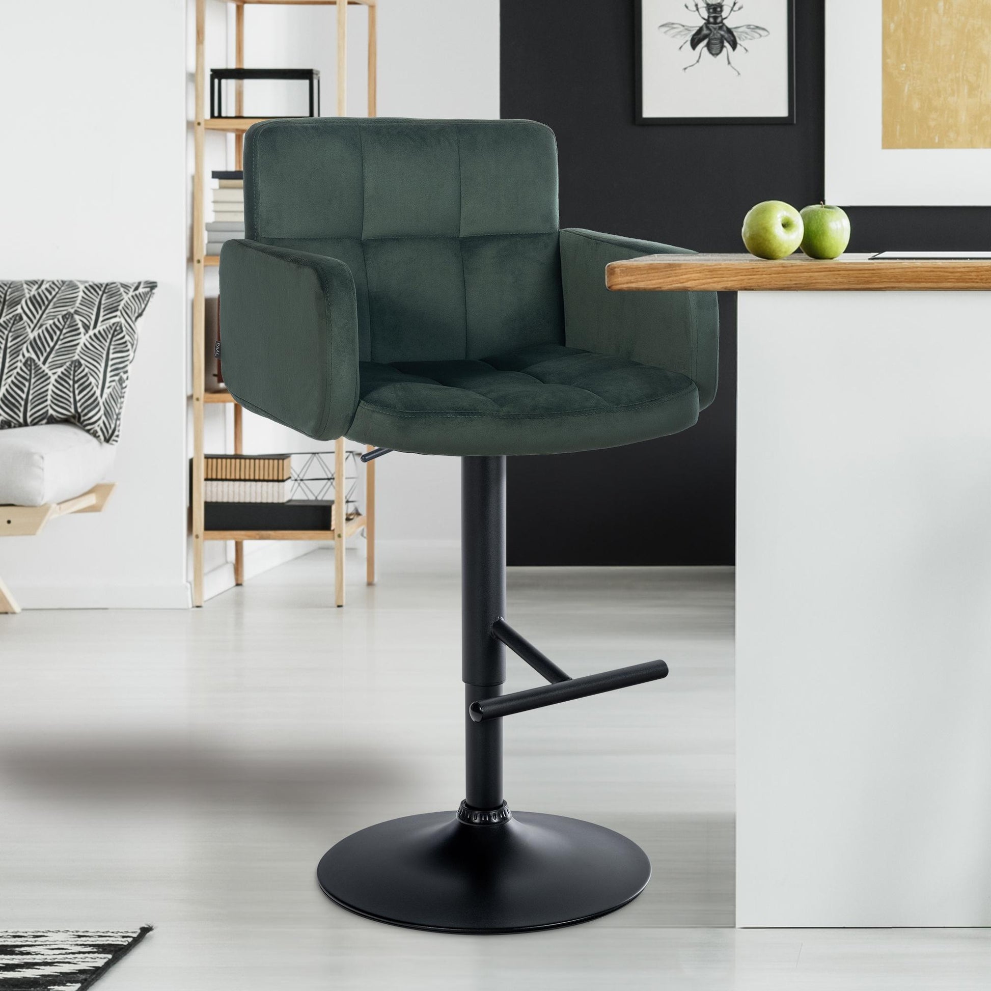 2-delige set Barkrukken - Fluwelen Stoelen - Verstelbaar & 360° draaibaar - Comfort & modern design Kleur donkergroen
