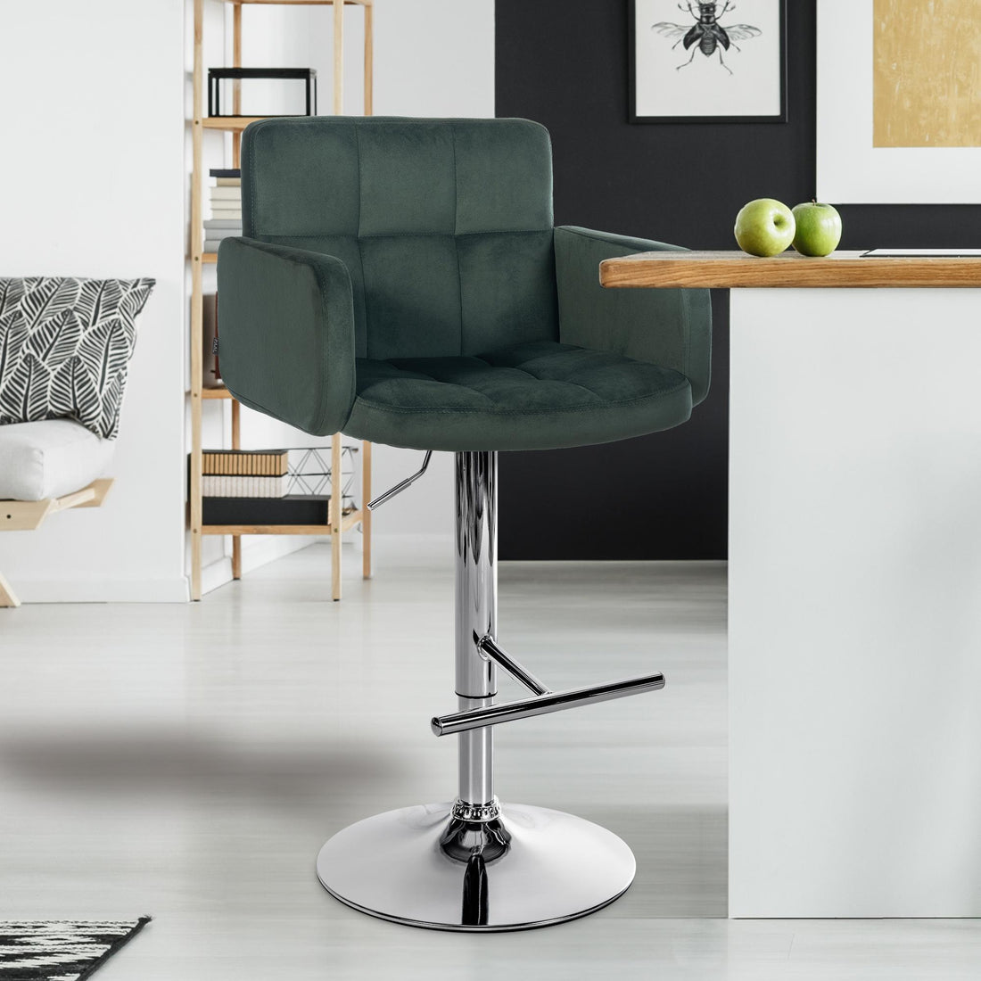 2-delige set barkrukken - Fluwelen stoelen - Hoog zitcomfort - Verstelbaar & 360° draaibaar
