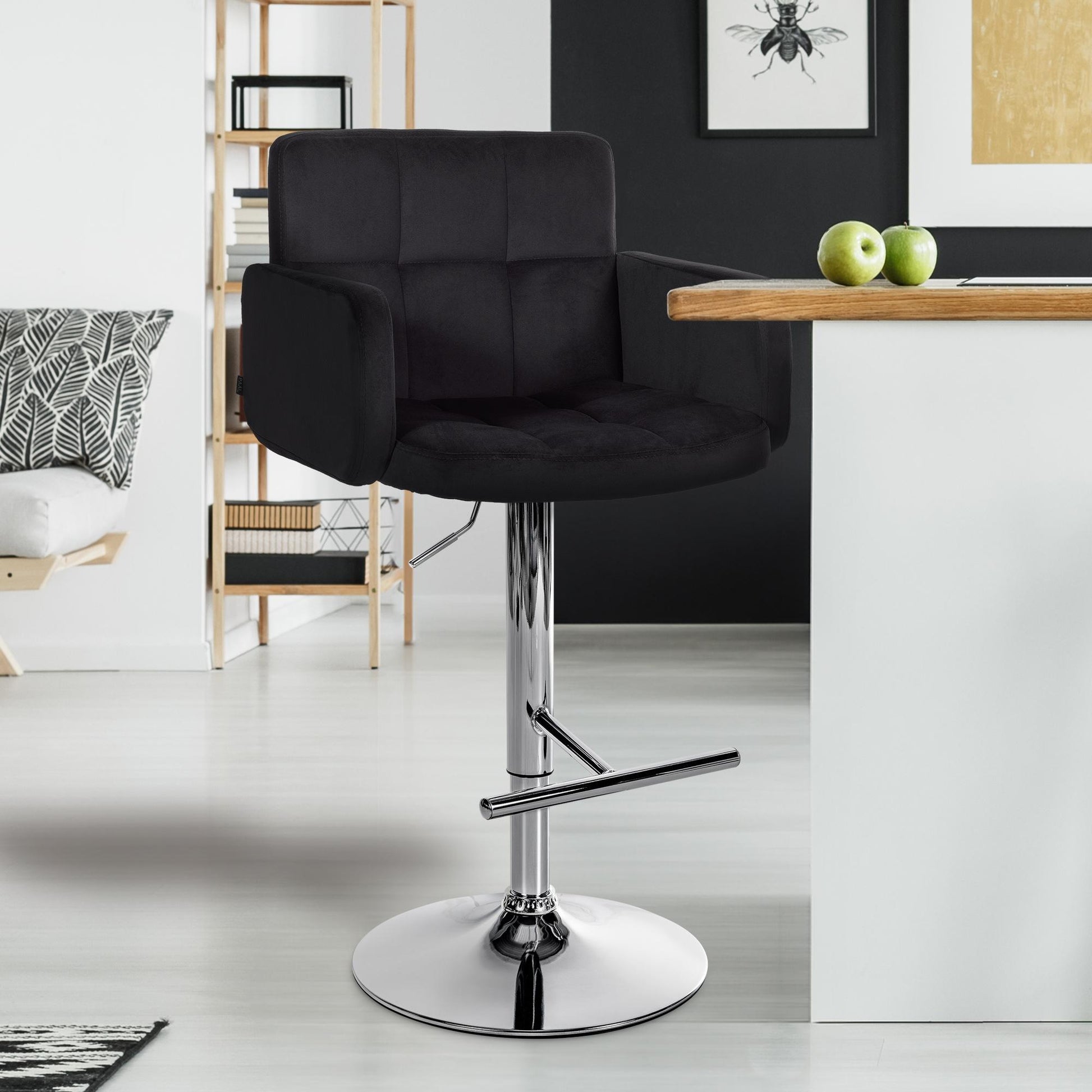 2-delige set Barkrukken - Fluwelen Krukken - Extra Comfort - In hoogte verstelbaar & 360° draaibaar Kleur zwart