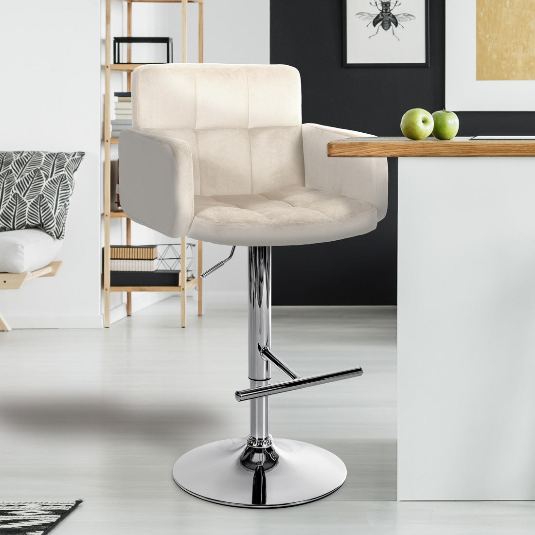 2-delige set barkrukken fluweel crèmekleurig – Moderne barkruk, verstelbaar, extra zitcomfort Kleur crème