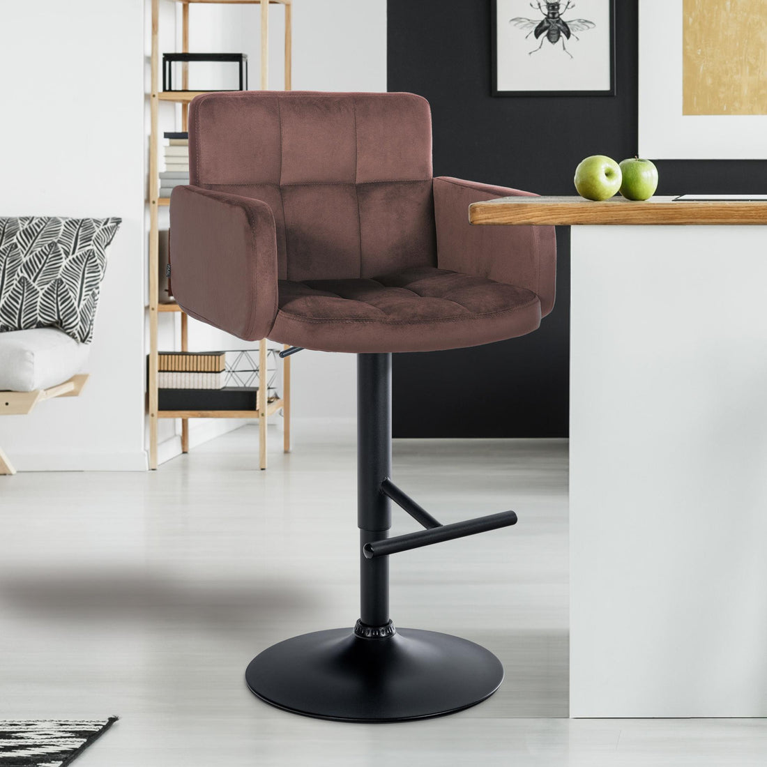 2-delige set Barkrukken – Fluwelen Stoelen – Verstelbare hoogte – Extra zitcomfort – Bruin/Zwart Kleur bruin