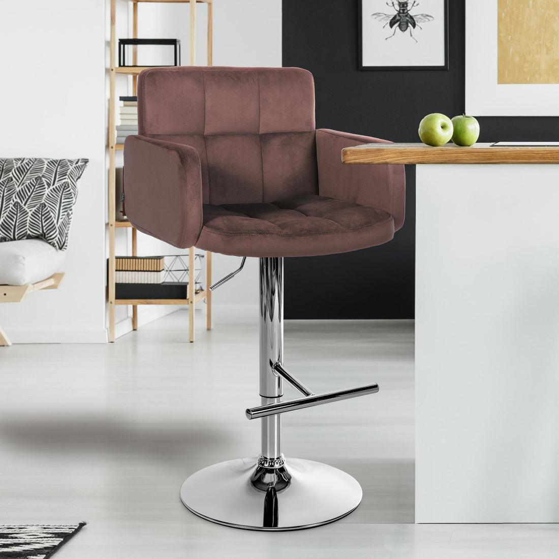 2-delige set barkrukken – Fluwelen barkrukken – Verstelbaar & 360° draaibaar – Extra comfortabel Kleur bruin