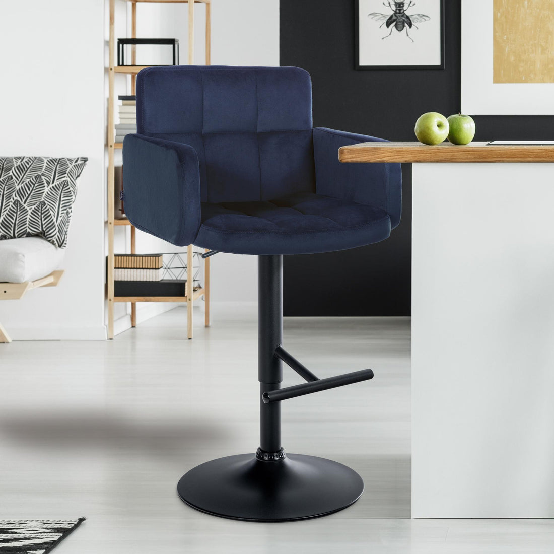 2-delige set Barkrukken – Fluwelen stoelen – In hoogte verstelbaar & 360° draaibaar Kleur blauw