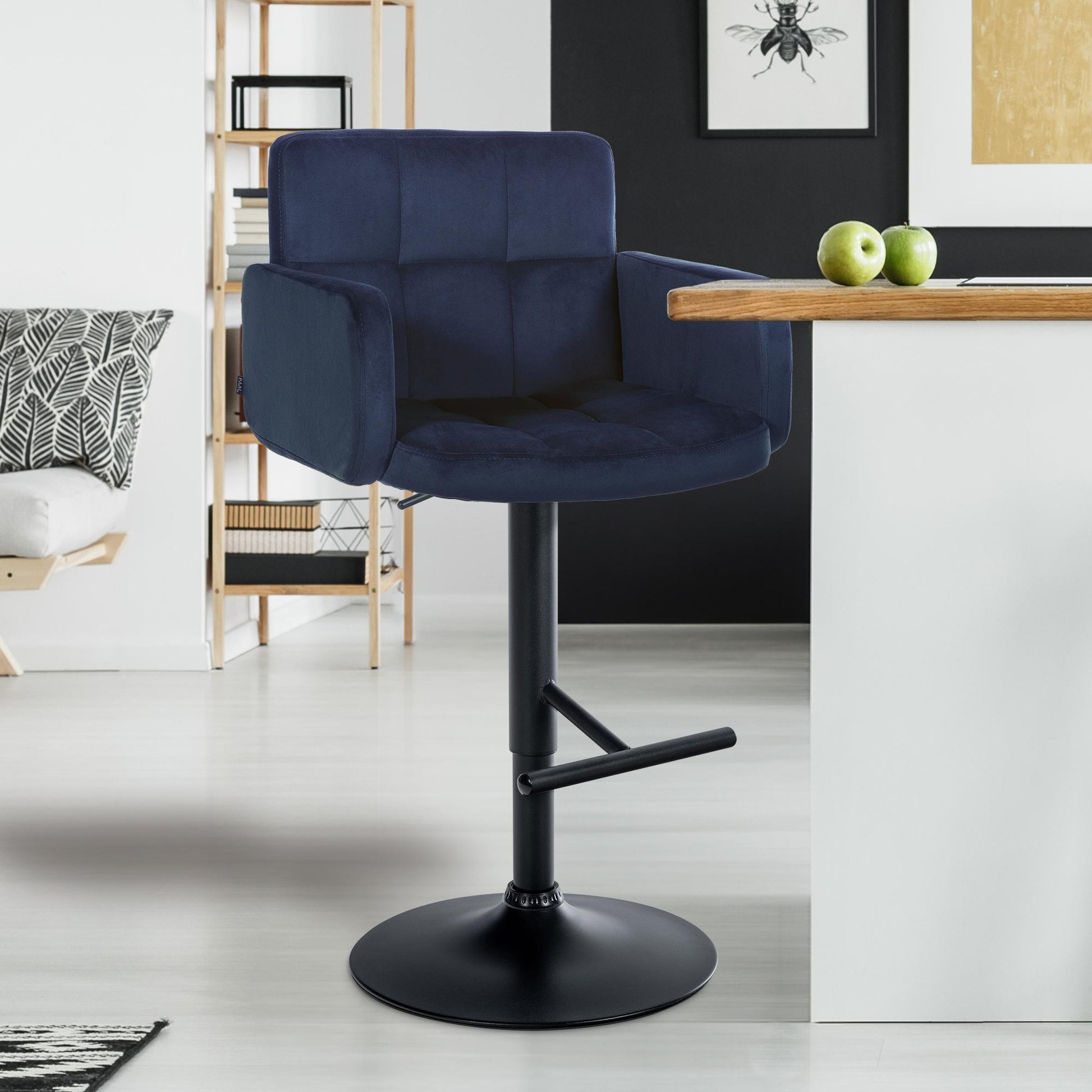 2-delige set Barkrukken – Fluwelen stoelen – In hoogte verstelbaar & 360° draaibaar Kleur blauw