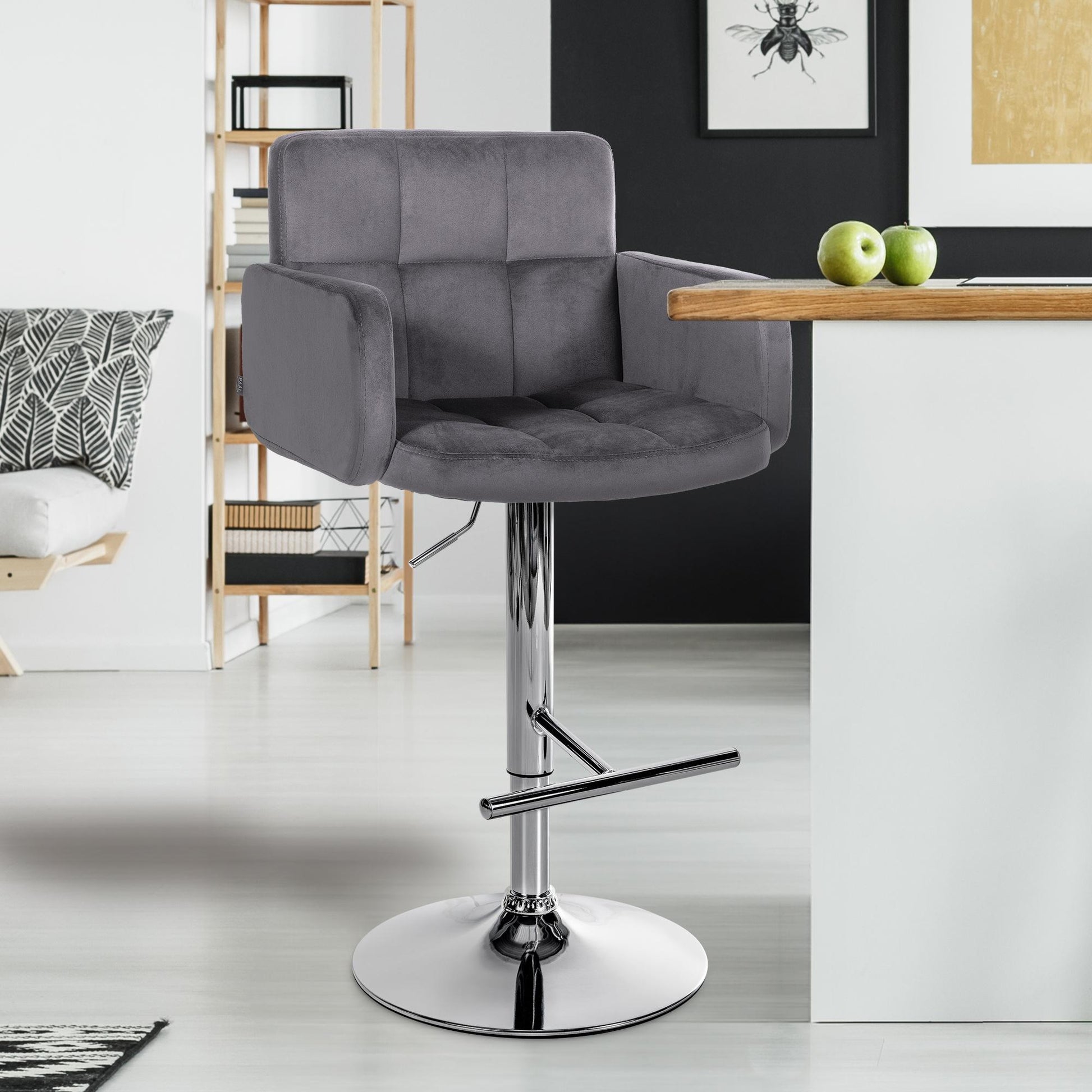 2-delige set Barkrukken - Fluwelen stoelen - In hoogte verstelbaar voor optimaal zitcomfort Kleur donkergrijs