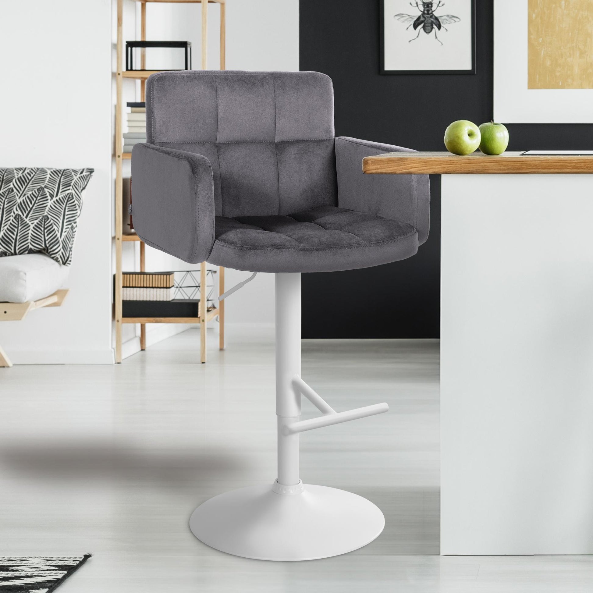 2-delige set Barkrukken - Fluwelen Stoelen - Verstelbare hoogte & 360° draaibaar voor extra comfort Kleur donkergrijs
