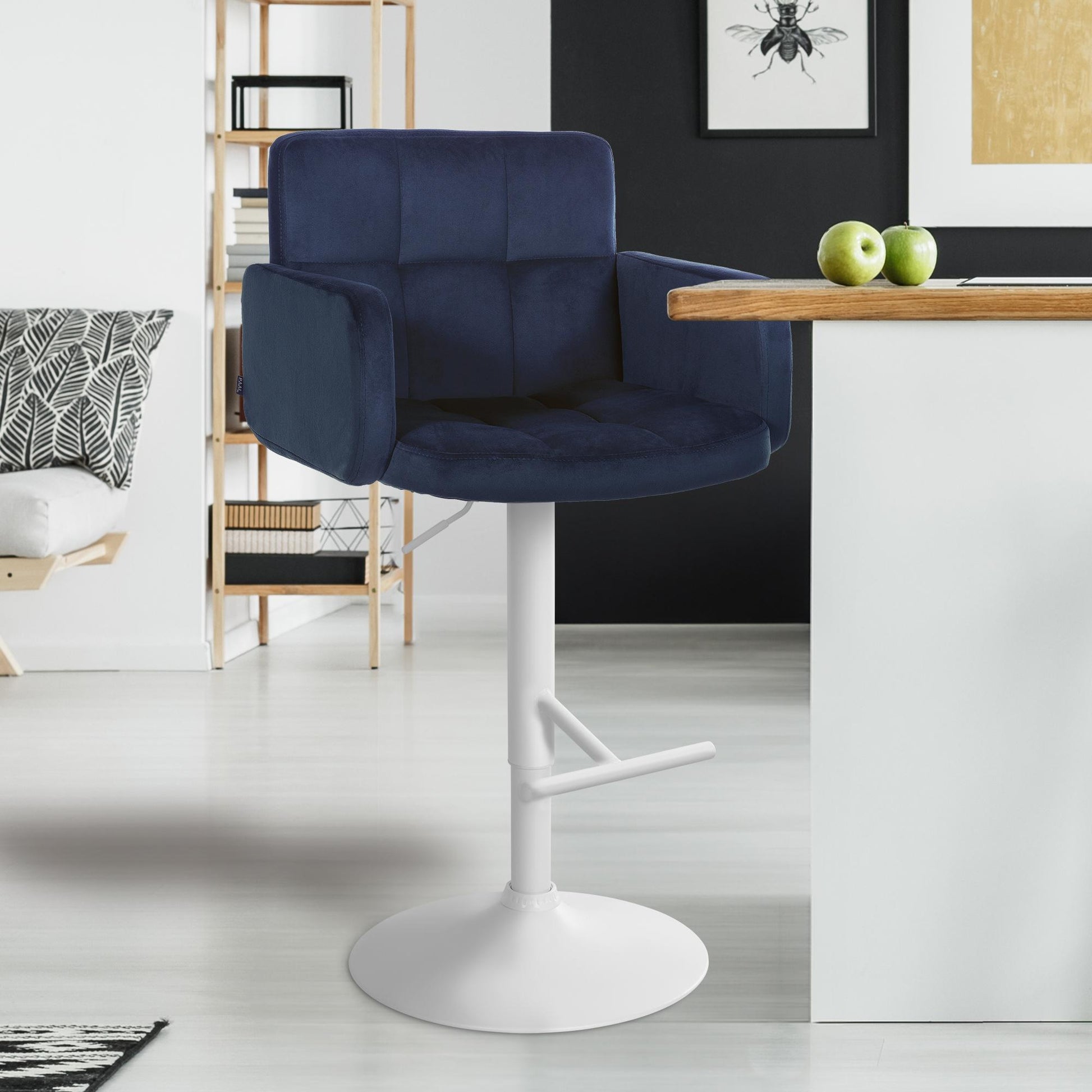 2-delige set Barkrukken - Fluwelen Stoelen - Verstelbaar & 360° draaibaar - Comfortabel & stijlvol Kleur blauw
