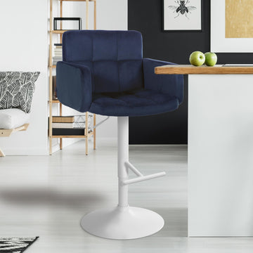 2-delige set Barkrukken - Fluwelen Stoelen - Verstelbaar & 360° draaibaar - Comfortabel & stijlvol Kleur blauw