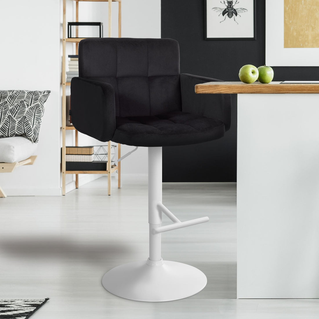 2-delige set Barkrukken – Barstoelen – Verstelbaar & 360° draaibaar – Fluweel – Hoog zitcomfort Kleur zwart