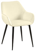 Eetkamerstoel Crème Fluweel – Comfort Stoel – Ergonomisch Zitcomfort, Zwart Metalen Frame Kleur crème
