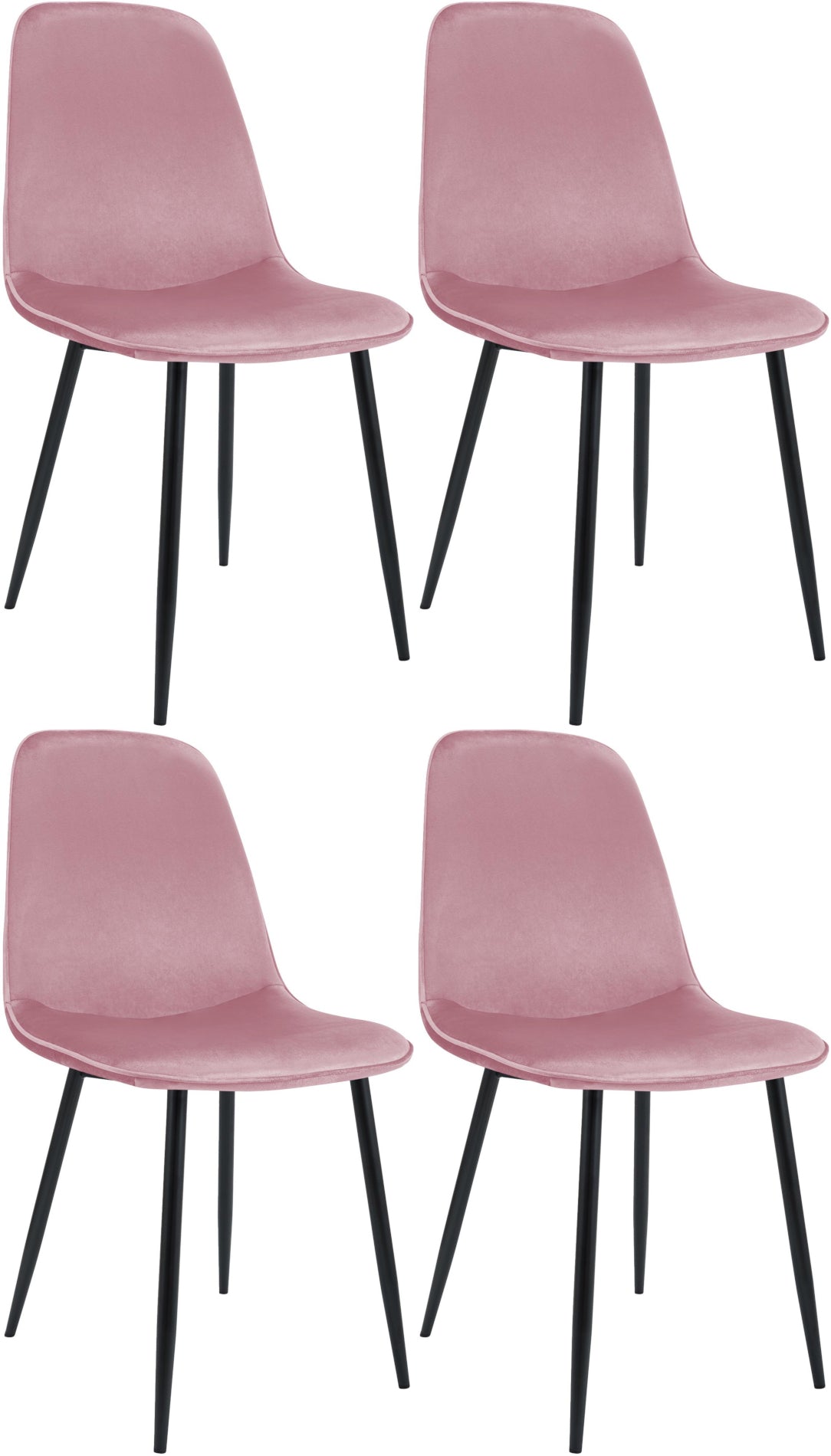 Set van 4 fluwelen eetkamerstoelen - Velvet stoelen - Hoog zitcomfort, luxe & stabiele metalen poten Kleur roze