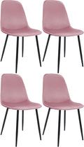Set van 4 fluwelen eetkamerstoelen - Velvet stoelen - Hoog zitcomfort, luxe & stabiele metalen poten Kleur roze