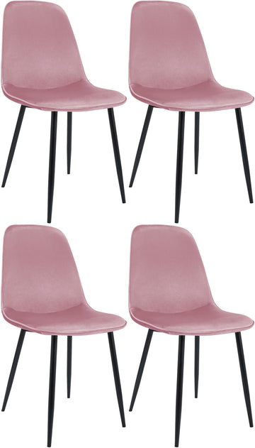 Set van 4 fluwelen eetkamerstoelen - Velvet stoelen - Hoog zitcomfort, luxe & stabiele metalen poten Kleur roze