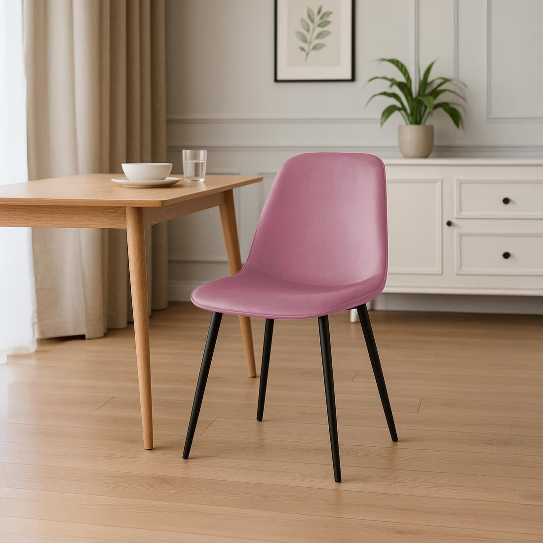 Set van 4 fluwelen eetkamerstoelen - Velvet stoelen - Hoog zitcomfort, luxe & stabiele metalen poten Kleur roze