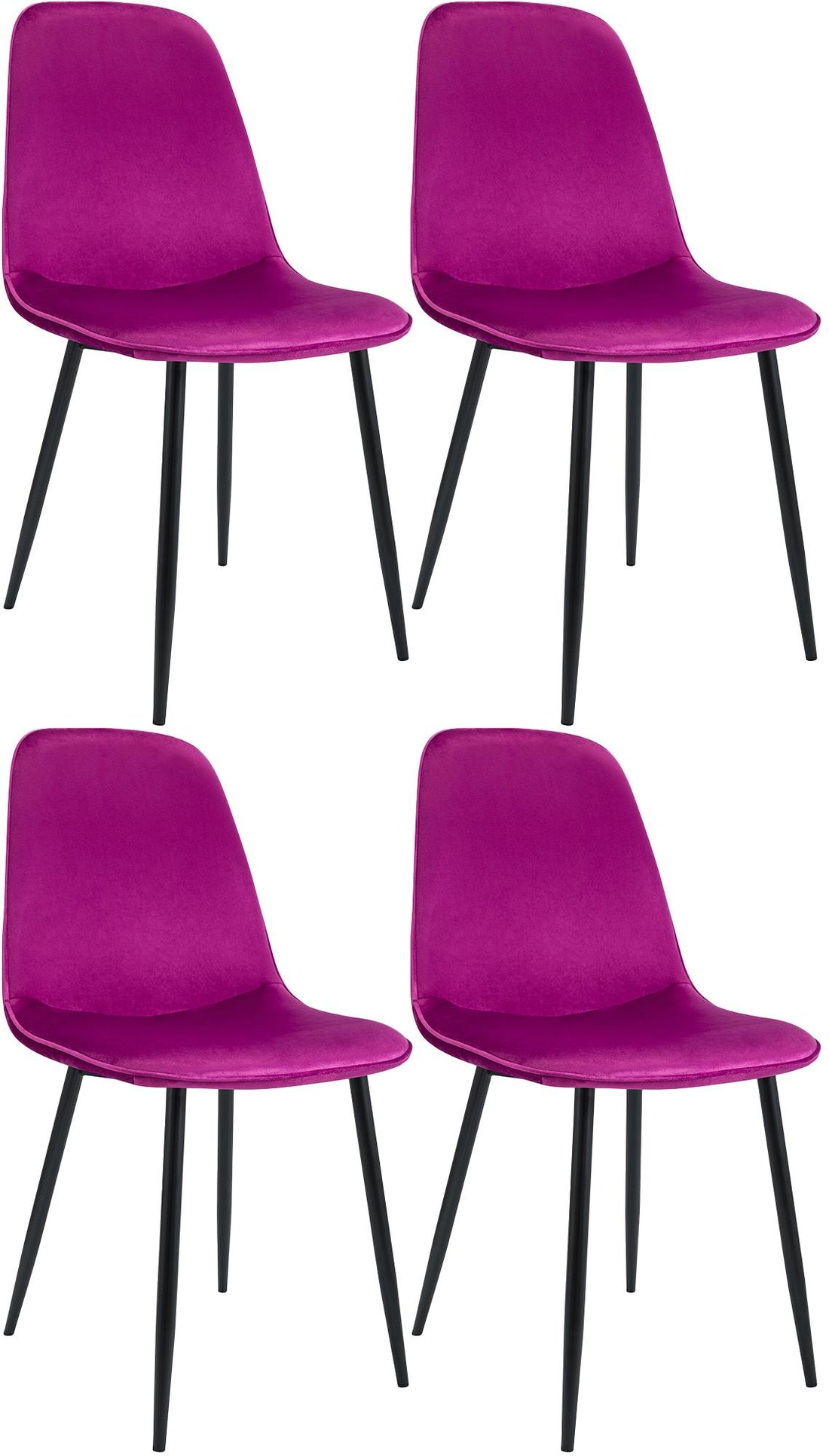 Set van 4 Paarse Eetkamerstoelen - Fluwelen Kuipstoelen - Luxe Zitcomfort & Stevig Metaal Frame Kleur paars