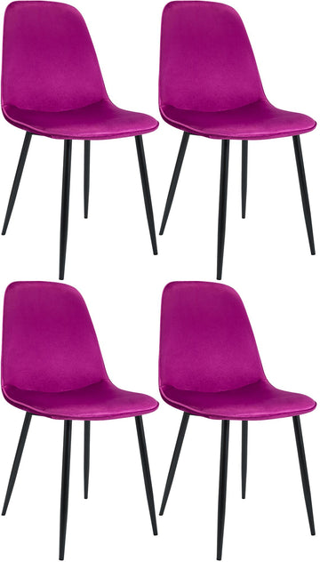 Set van 4 Paarse Eetkamerstoelen - Fluwelen Kuipstoelen - Luxe Zitcomfort & Stevig Metaal Frame Kleur paars