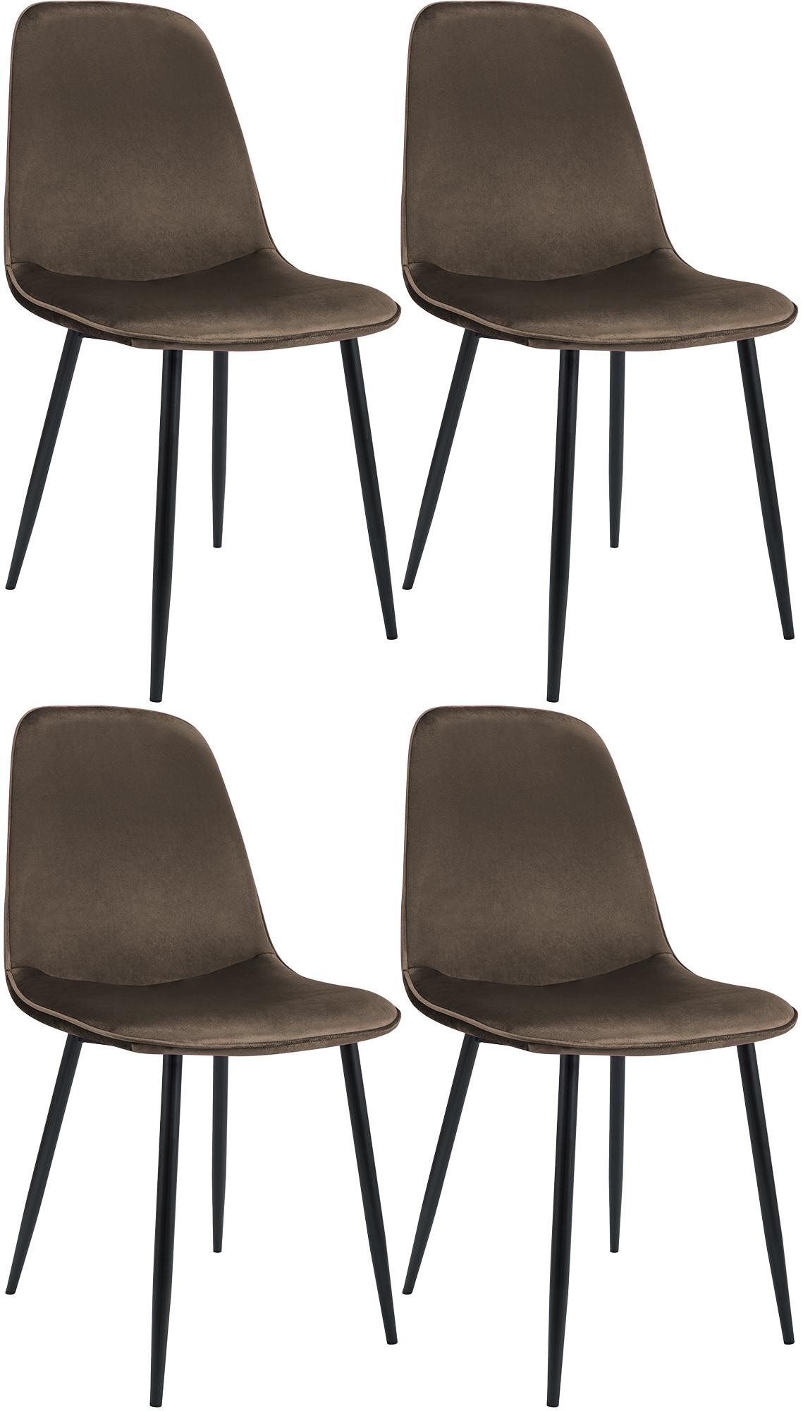 Set van 4 Fluwelen Eetkamerstoelen - Keukenstoelen - Elegant & Comfortabel - Stevig Metaal Frame Kleur bruin