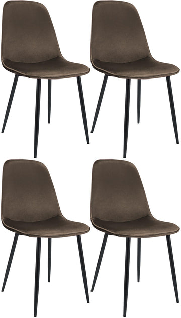 Set van 4 Fluwelen Eetkamerstoelen - Keukenstoelen - Elegant & Comfortabel - Stevig Metaal Frame Kleur bruin