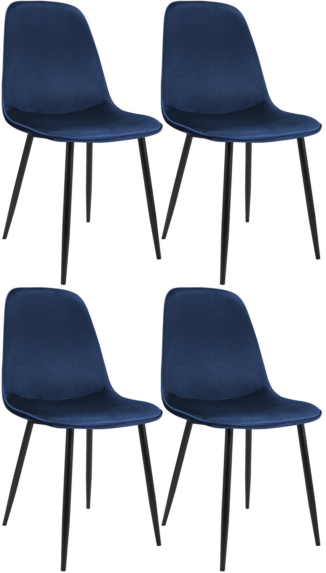 Set van 4 Fluwelen Eetkamerstoelen - Velvet Stoelen - Optimaal Zitcomfort - Stabiel Metalen Kleur donkerblauw