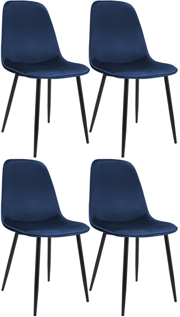 Set van 4 Fluwelen Eetkamerstoelen - Velvet Stoelen - Optimaal Zitcomfort - Stabiel Metalen Kleur donkerblauw