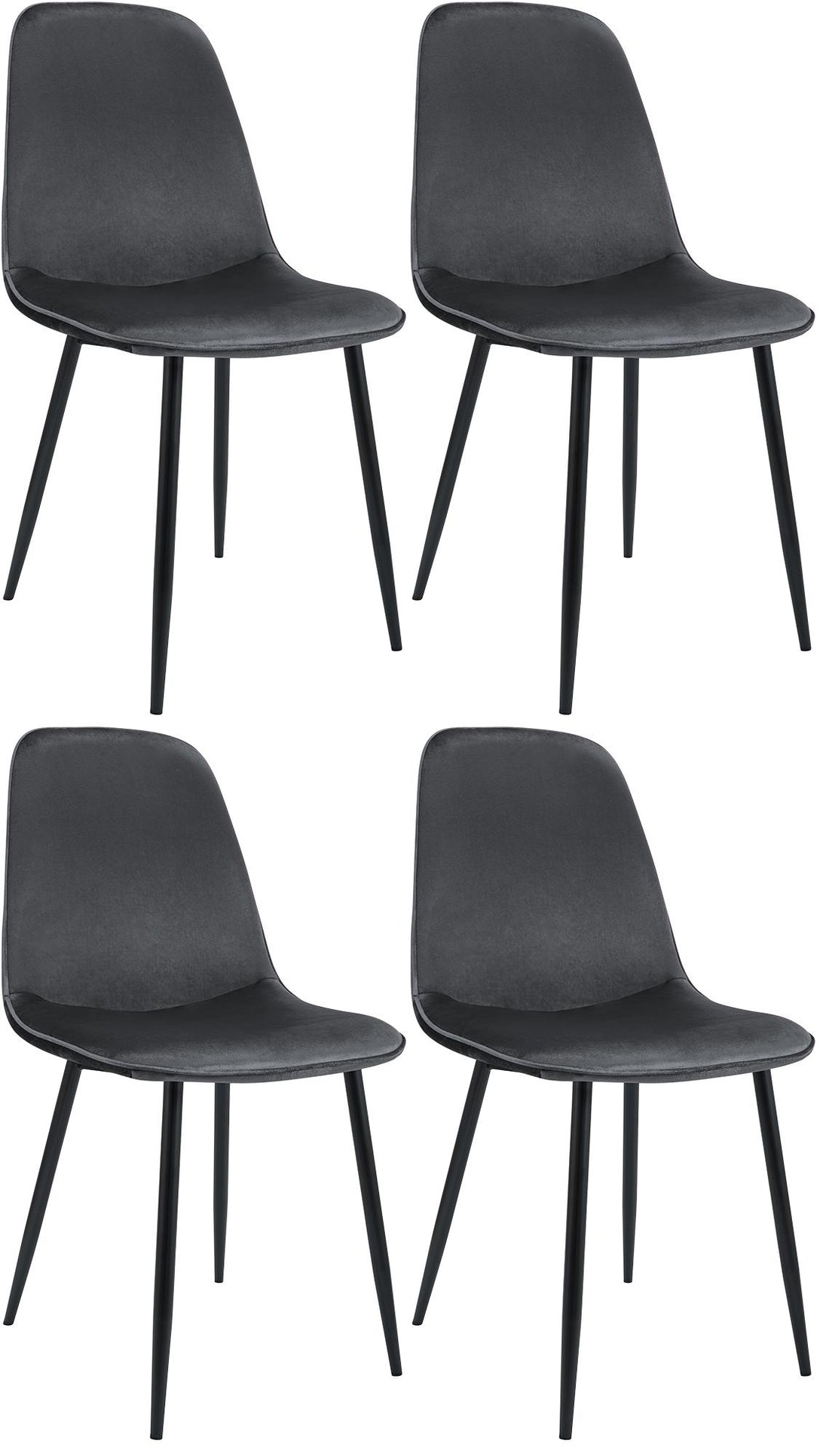 Set van 4 Eetkamerstoelen - Keukenstoelen - Donkergrijs Fluweel - Extra Comfort - Stevig Onderstel Kleur donkergrijs