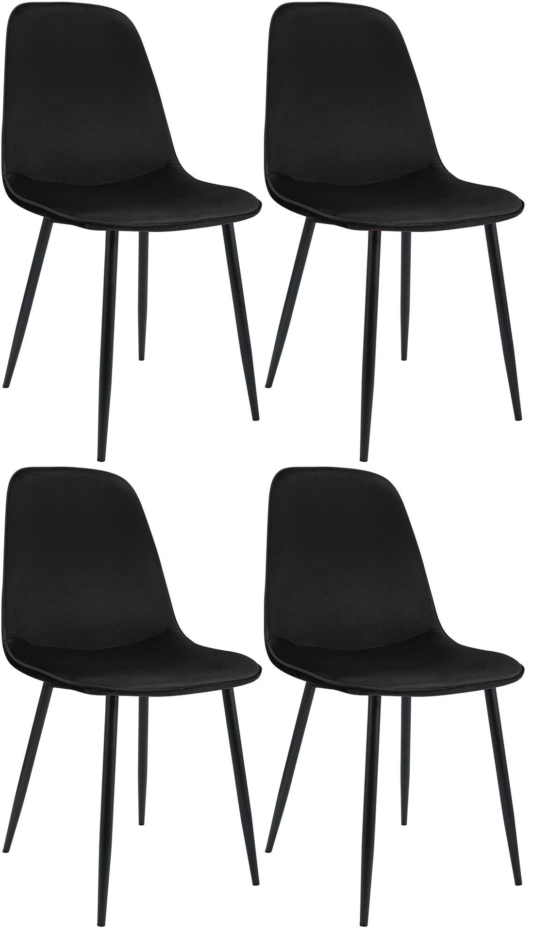 Set van 4 Eetkamerstoelen - Fluwelen Stoelen - Comfortabel Zitvlak - Duurzaam & Stevig Metalen Frame Kleur zwart