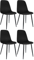 Set van 4 Eetkamerstoelen - Fluwelen Stoelen - Comfortabel Zitvlak - Duurzaam & Stevig Metalen Frame Kleur zwart