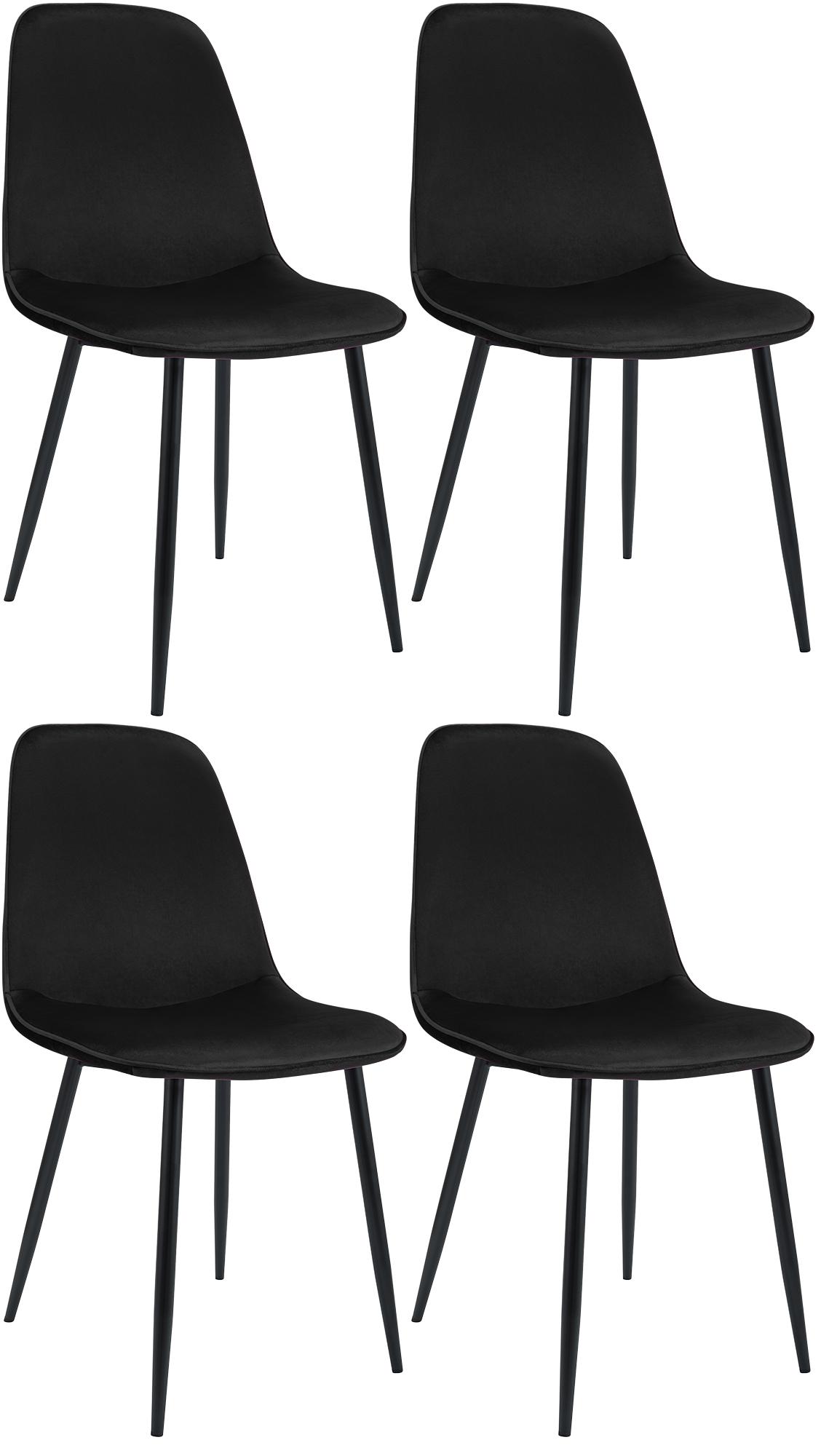 Set van 4 Eetkamerstoelen - Fluwelen Stoelen - Comfortabel Zitvlak - Duurzaam & Stevig Metalen Frame Kleur zwart
